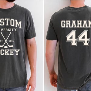 Comfort Colors® Custom University Hockey Est Custom Year Shirt, Personalized Hockey Shirt, Custom Game Day Tee, Hockey Dad Hockey Lover Gift
