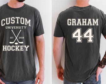 Comfort Colors® Custom University Hockey Est Custom Year Shirt, Personalized Hockey Shirt, Custom Game Day Tee, Hockey Dad Hockey Lover Gift