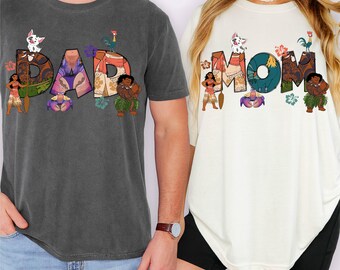 Comfort Colors® Moana Mom And Dad T-Shirt, Disney Couples Shirt, Maui Dad Shirt, Moana Mom Shirt, Disney Princes Mom Shirt, Moana Dad Shirt