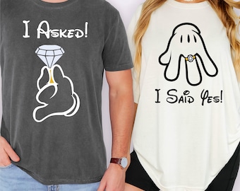 Comfort Colors® I Asked I Said Yes Mickey Minnie Couple Matching Disney Fans Tee, Valentine's Day Gift Idea, Wedding Gift, Engagement Shirts