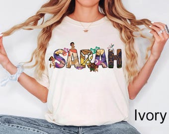 Comfort Colors® Personalisiertes Moana Name Shirt, Benutzerdefinierte Disney Prinzessin Moana Shirt, Moana Maui T-Shirt, Moana Hei Hei Pua Familie Passender Pullover