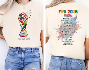 Comfort Colors® World Cup 2026 North America Soccer Shirt Host Cities Graphic Football Fan Shirt USA Canada Mexico Stadium List Design