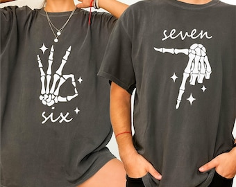 Comfort Colors® 6 7 Meme Couple Halloween Shirt, Funny Skeleton Hands Shirt Tee Cute Spooky Matching Couple,Funny Halloween Couple Six Seven