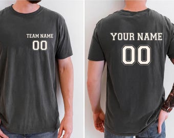 Comfort Colors® Customized Sports T-Shirt, Name and Number Customize Shirt,Sports Team Shirt, Your Own Writing, Dad Gift, Custom Gift Idea