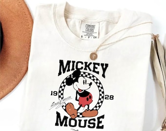 Camiseta vintage de Mickey Mouse Comfort Colors®, camiseta de Mickey de Disney de 1928, camiseta retro de Mickey, suéter para regalo de viaje a Disney, camiseta de Mickey a cuadros