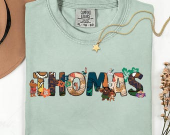 Comfort Colors® Personalisiertes Moana Benutzerdefinierter Name Shirt, Disney Prinzessin Moana Shirt, Moana Maui T-Shirt, Moana Hei Hei Pua Familie Passender Pullover