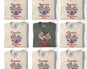 Camiseta de cumpleaños de Rayo McQueen con acuarela Comfort Colors®, camiseta de cumpleaños para niño, coche Disney, familia a juego, Pixar, Rayo McQueen, niña