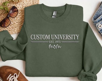 Personalized Custom University Mom Puff Embossed Sweatshirt With Est Year Hoodie and Comfort Colors® T-Shirt