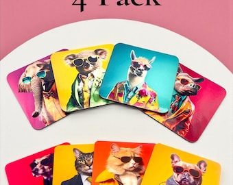 Animal Coaster Set (Pack of 4) - Funky Animal Art