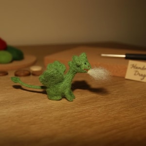 Tiny felted green dragon, soft sculpture, miniature dragon, fairy tale animal, natural toys