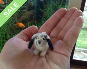 Needle Felted Bunny Miniature, 1:12 Scale Dollhouse Pet, Wool Animal