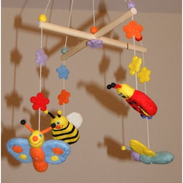 Felt mobile, baby mobile, cot mobile, natural baby toys, summer field wonders mobile, felted wool mobile,