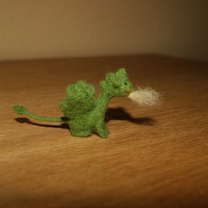 Tiny felted green dragon, soft sculpture, miniature dragon, fairy tale animal, natural toys