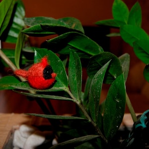 Felted cardinal bird, felt toy bird, super tiny, cardinal miniature, natural toy, soft sculpture, bird miniature