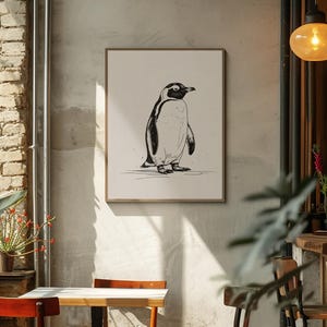 Penguin Satin Poster Art Print, Funky Penguin Wall Decor, Gift for Animal Lovers, Minimalist Penguin Artwork, Cute Penguin Decor