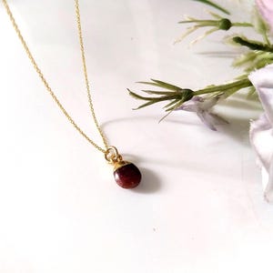 14k Solid Gold Ruby Necklace: Minimalist Stone Pendant