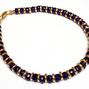 Blue Sapphire Bracelet| 100% Natural Blue Sapphire Bracelet With Silver 925(Gold Plated) Beads