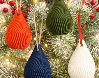 Ribbed Teardrop Christmas Bauble, Modern Tree Ornament, Minimalist Holiday Decor