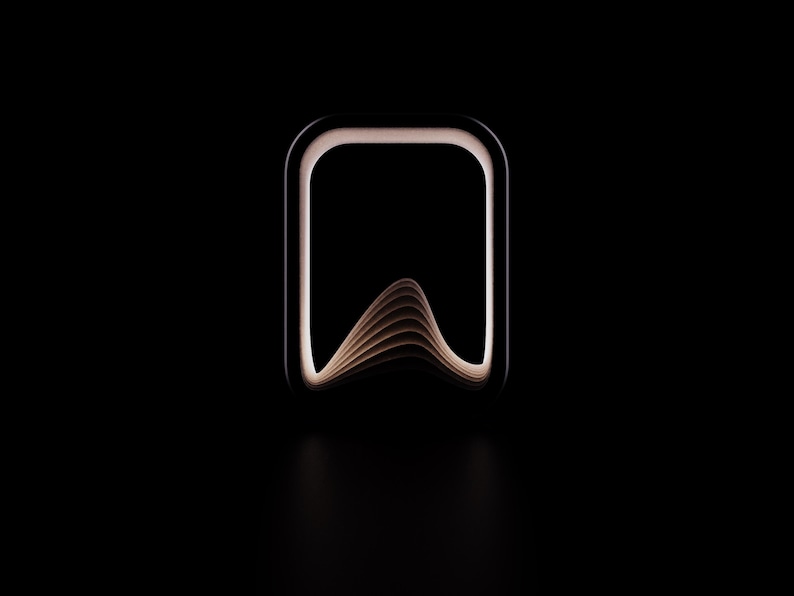 Puede incluir: Un dise&ntilde;o de marcap&aacute;ginas minimalista con forma rectangular y esquinas redondeadas. El marcap&aacute;ginas presenta un dise&ntilde;o ondulado en capas en un tono c&aacute;lido y neutro, sobre un fondo negro. La est&eacute;tica general es moderna y elegante.