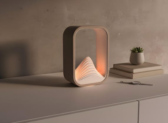 Japandi Tischlampe, Wellen-Design mit warmweißem USB-Licht
