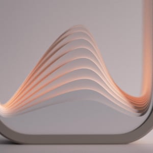 Puede incluir: Obra de arte abstracta que presenta una serie de l&iacute;neas curvas y superpuestas de color melocot&oacute;n dentro de un marco cuadrado gris claro. Las l&iacute;neas crean un patr&oacute;n ondulado, sobre un fondo suave y neutro. La est&eacute;tica general es minimalista y moderna.