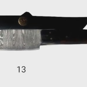 13.Handmade knife, drop-forged Damascus blade, exotic wood handle and leather sheath