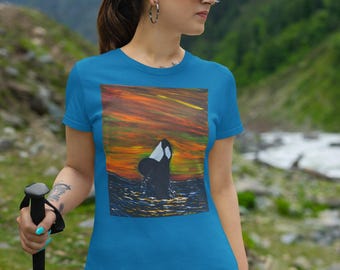 Maglietta Orca, Maglietta con grafica a balena blu, Maglietta con vita nell'oceano, Maglietta unisex in cotone, Maglietta estiva a maniche corte, Maglietta streetwear