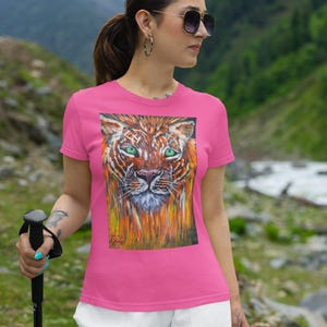 Tiger Print Shirt, Liger Face Cool Tee, Short Sleeve Unisex Tshirt, Wild Animal Shirt, Safari Theme Heavy Cotton Tee