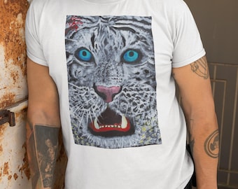 Camiseta de leopardo, camiseta con estampado de leopardo de ojos azules, camiseta de animales salvajes, camiseta de la jungla, camiseta unisex de calle, regalo para amantes de los animales