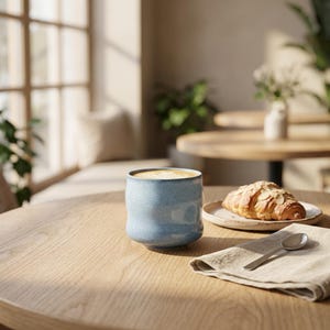 Mug en céramique bleue - Tasse à café artisanale en grès, grand mug en faïence pour latte
