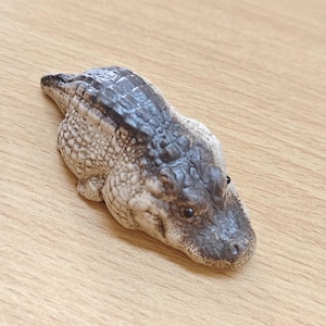 Miniature Crocodile Tea Pet, Ceramic Alligator Figurine, Realistic Reptile Statue, Yixing Clay Art Ornament, Terrarium Decor