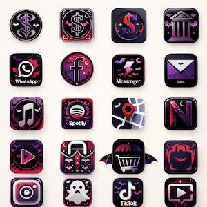 Ícones de aplicativos de Halloween - Ícones assustadores com tema escuro para iPhone e Android