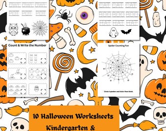 10 feuilles de travail d'Halloween pour la maternelle et la maternelle à imprimer PDF 8 x 11,5 pouces Téléchargement instantané