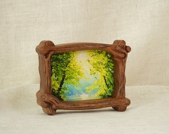 Desktop Wooden Picture Frame, Rustic Tabletop Decor, Nature Forest Style, Wood Art