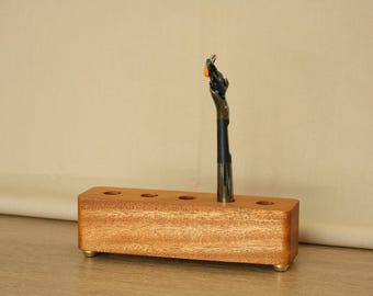 Wood Mahogany Razor Stand, Solid Wood Shaving Holder for Men, 5 Holes, Bathroom Organizer