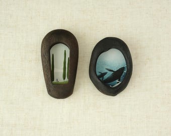 Set of 2 Modern Black Walnut Picture Frames, Irregular Oval, Handcrafted Minimalist Wall Hanging