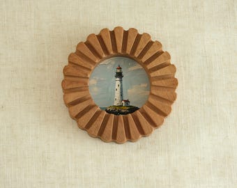 Sunflower Wooden Wall Picture Frame, Lighthouse Artwork, Wood Decor, Tabletop Display, Natural Home Accent