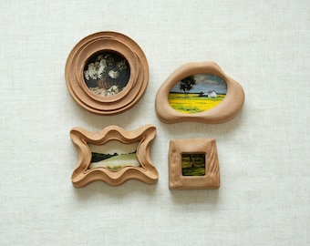 Organic Shape Solid Wood Wall Hanging Art Picture Frame, Minimalist Vintage Wall Decor