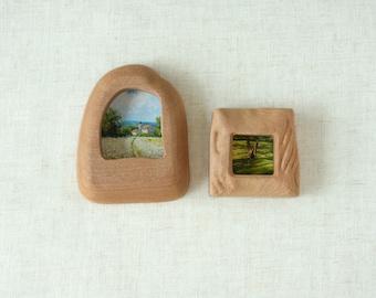 Handmade Wooden Wall Hanging Picture Frames, House Shaped & Square Design, Minimalist Wood Wall Art