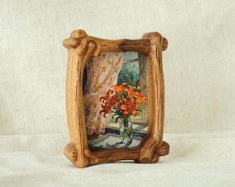 Marco de fotos decorativo de mesa de madera maciza hecho a mano, marco de arte de escritorio vintage natural