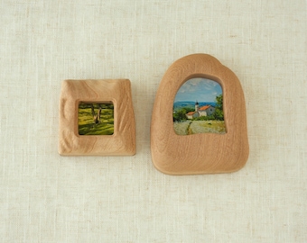 Marco de fotos de madera hecho a mano, diseño cuadrado con forma de casa, decoración minimalista de pared de madera, estilo rústico.