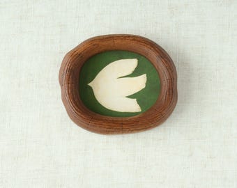 Handcrafted Solid Wood Wall Hanging Picture Frame, Peace Dove Art, Modern Wood Home Decor