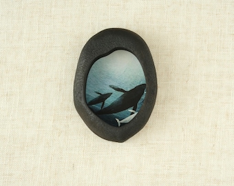 Handcrafted Black Walnut Wooden Wall Hanging Picture Frame, Ocean Dolphin Design, Wood Wall Art