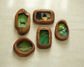 Handmade Solid Wood Wall Hanging Picture Frames, Hand Carved Wooden Frames, Natural Home Decor