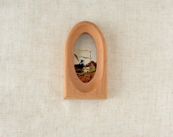 Handmade Oval Wood Picture Frame, Vintage Wooden Wall Hanging Tabletop Decor, Minimalist Wall Art