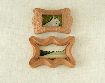 Handcrafted Wooden Photo Frames, Wavy and Dog Bone Carved Wood Frames, Wall Tabletop Decor