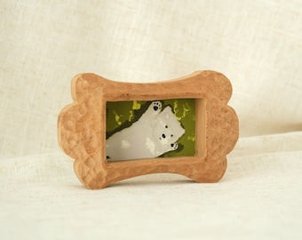 Dog Bone Wood Tabletop Picture Frame, Carved Wooden Desktop Display, Pet Home Decor