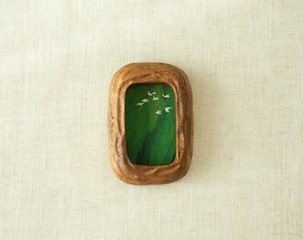 Handcrafted Solid Wood Wall Hanging Picture Frame, Flying Birds Green Artwork, Tabletop Display Frame