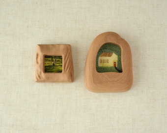 Handmade Wooden Photo Frame, House Shaped & Square Design, Minimalist Wood Wall Decor, Rustic Home