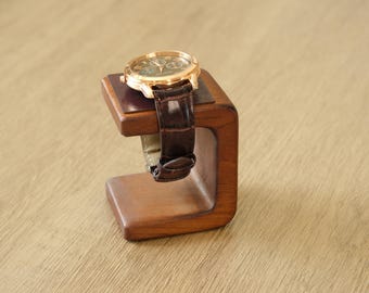 Wooden Watch Stand Leather Top, Unisex Solid Wood Watch Holder, Desk, Dresser, Nightstand Display
